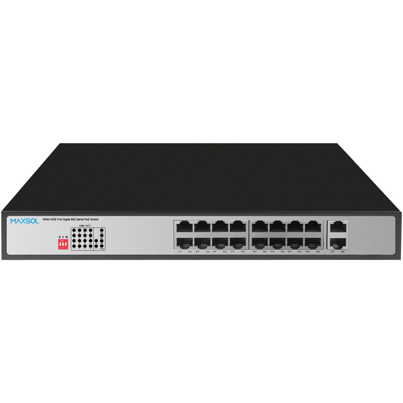 16-Port Gigabit PoE+ Switch with 2 Uplinks, 300W