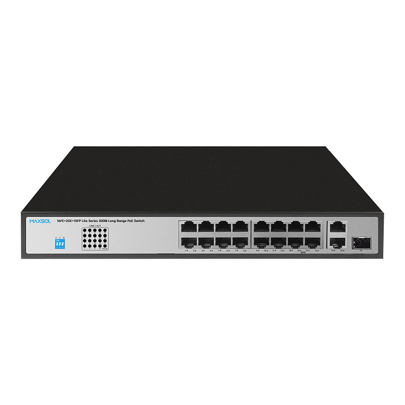 16-Port Fast Ethernet PoE+ Switch with Gigabit Uplinks